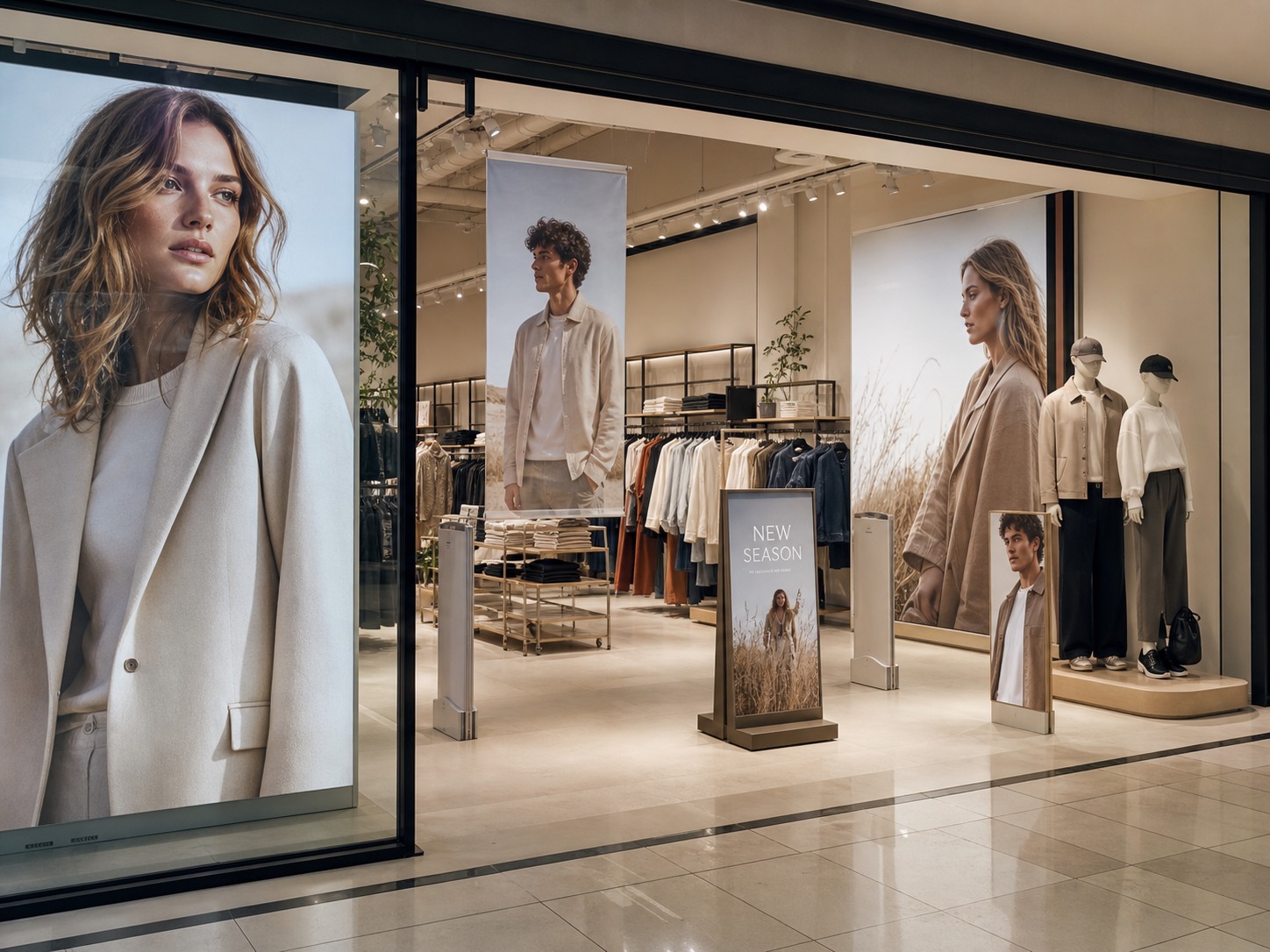 Vitrină fashion retail cu print mare format