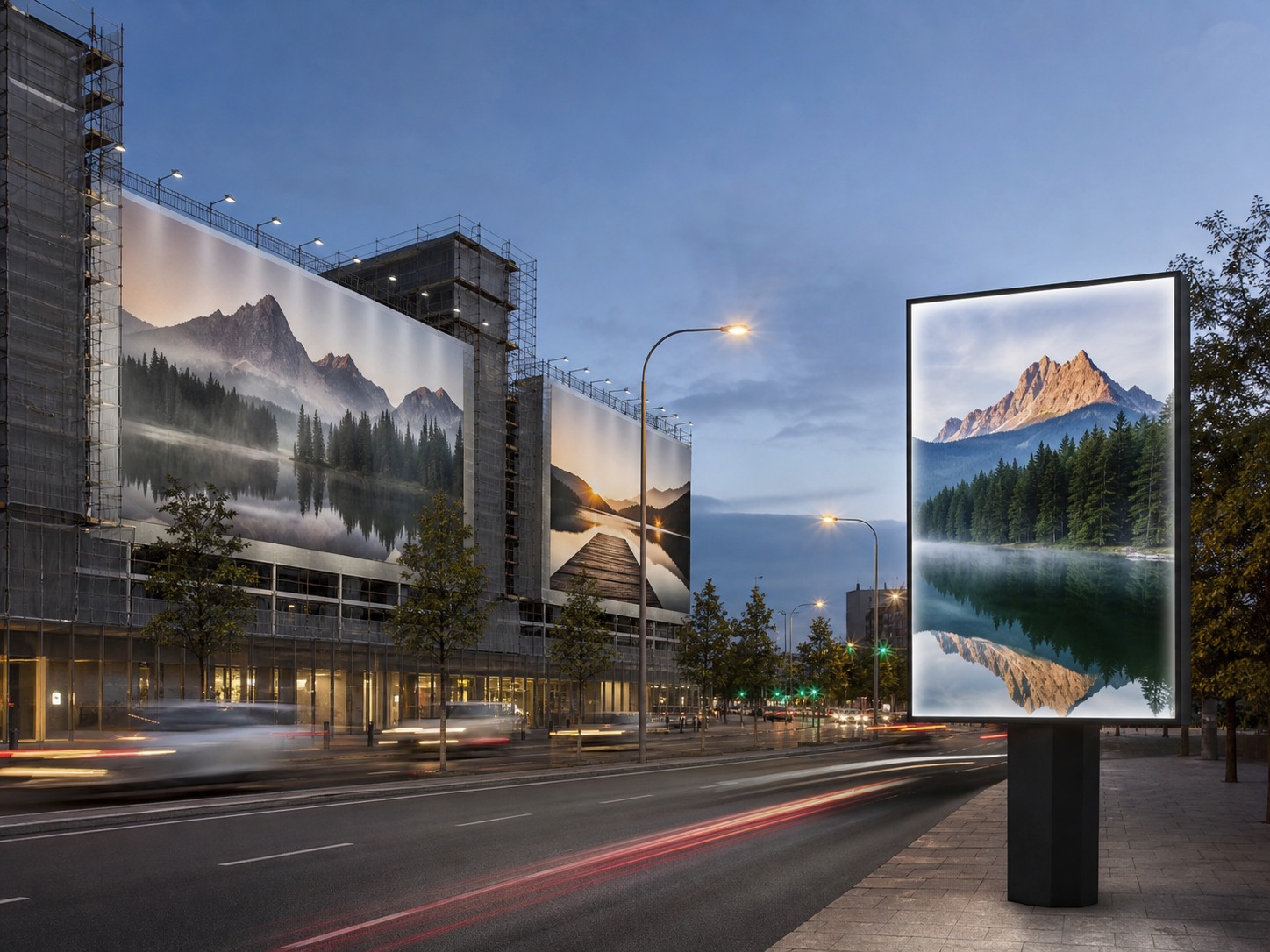 Building wrap și billboard iluminat